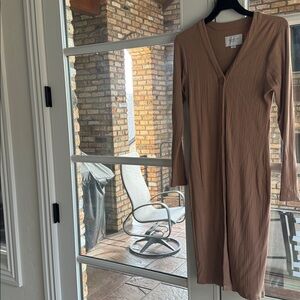 The Shirt by Rochelle Behrens Duster/Cardigan Sweater Dress in Camel, S